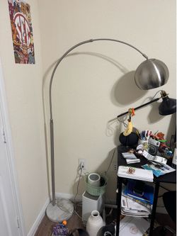 Modern Arc Floor Lamp with Marble Base – Brushed Nickel