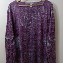 White Stag Womens Purple Patterned Top size 2X pre-owned