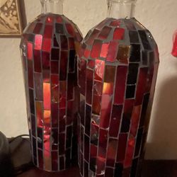 2 red Glass Vases 11”