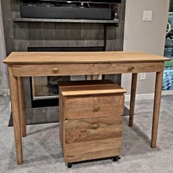 Solid Mango Wood Desk & Rolling File Cabinet Set