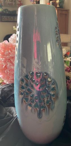 15” Blue Ceramic Decorative Vase – Modern Cutout Design