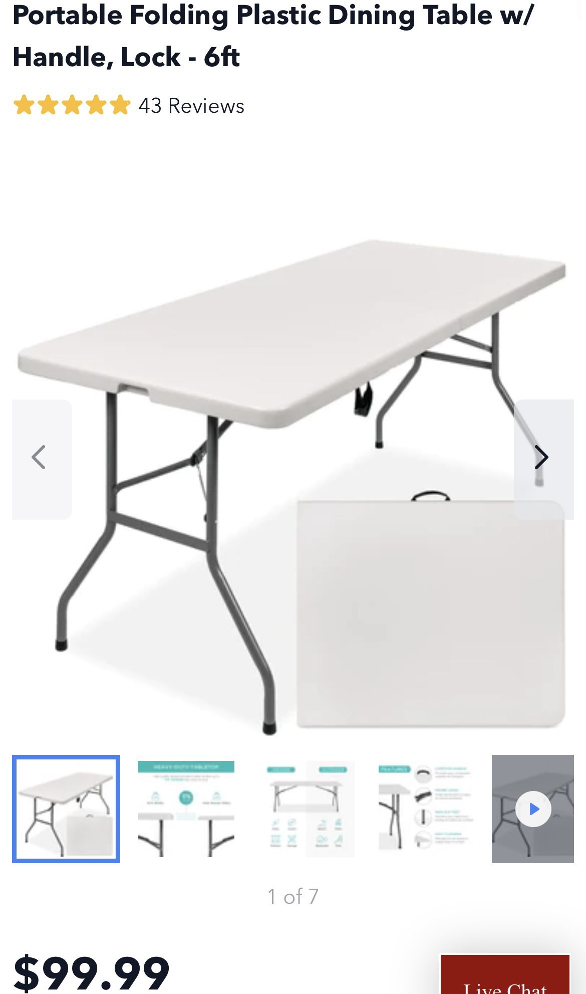 NEW In Box Portable Folding Indoor/Outdoor Table w/ Handle 6ft
