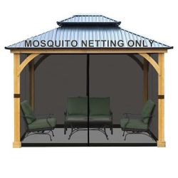 ES46 $20  10 ft. x 12 ft. Universal Replacement Mosquito Netting for Patio Gazebos with Zippers (Mosquito Net Only) - Black  UNIVERSAL GAZEBO FIT: Pre