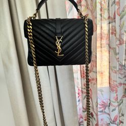 Yves Saint Laurent Black Leather Bag with Gold Chain