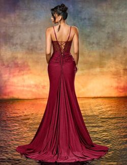 Alluring! Wine Red Satin Spaghetti Strap Sleeveless Mermaid Hem Tassel Party Evening Dress, Must-Have For Weddings And Parties  size (XL)