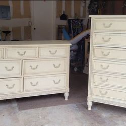 Price Drop! Vintage French Style Bedroom Set with Dresser, Chest of Drawers, Beveled Mirror