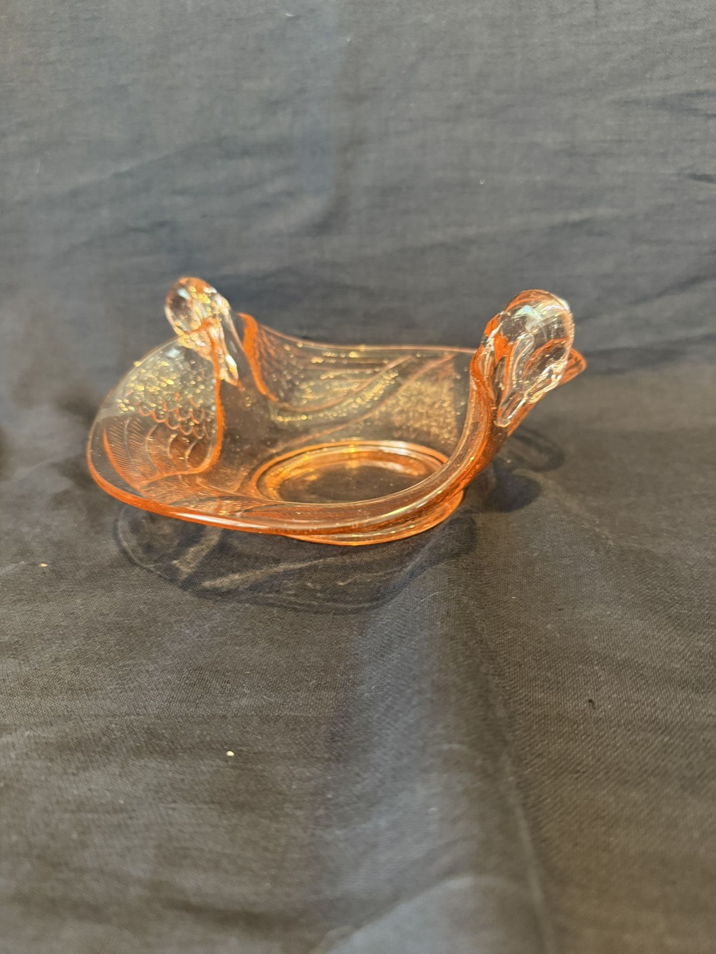 Vintage Fenton Pink Depression Glass Double Swan Handled Bowl or Candy Dish