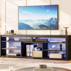 71 in. Black Marble Color TV Stand FIts TV's Up to 75 in. LED Entertainment Center with Adjustable Shelve and Cabinet
