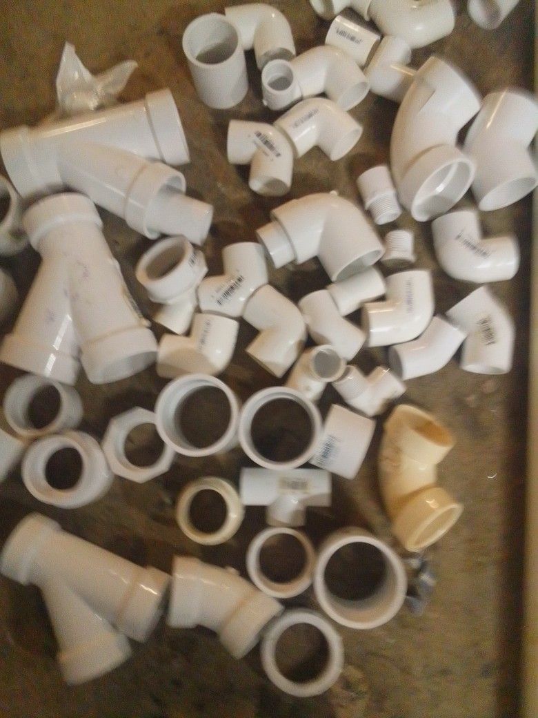 PVC Lot of 53 Misc Pieces. Sizes 3/4", 1", 3..5 ft of 1.5" Pipe. , 1.5" , 2". See Pics. New/ Unused