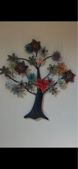 Metal Flower Tree Wall Art Decor