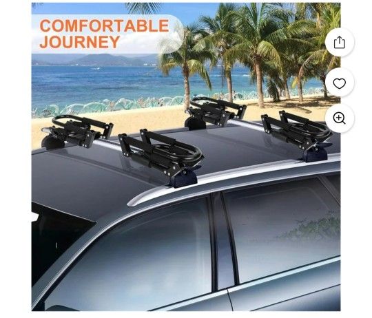 Folding Kayak Roof Rack 2 Pairs, 4pcs J-Bar Car Roof Racks for Kayak, Canoe, Paddle Boards, Skiboard, Surfboard, Foldable Kayak Roof Carrier for Car