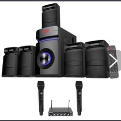 Rockville 5 Speaker And Subwoofer Music System + Karaoke system