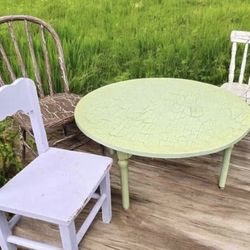 Kids Toddler ANTIQUE Shabby Farmhouse Farm Country kitchen dinning table and Chair Set