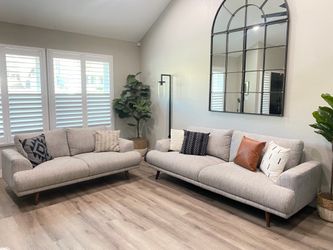 Mid-Century Modern Sofa & Loveseat Set – Mist Grey