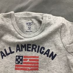 NWT Carter’s Baby Gray  Cotton bodysuit 12M All American Baby July 4 USA