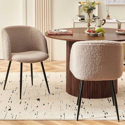1511d  Set of 4 Dining Chairs - Sherpa Kitchen Chairs with Black Metal Leg for Kitchen, Bedroom, Living Room - Modern Brown Dining Chairs Set of 2