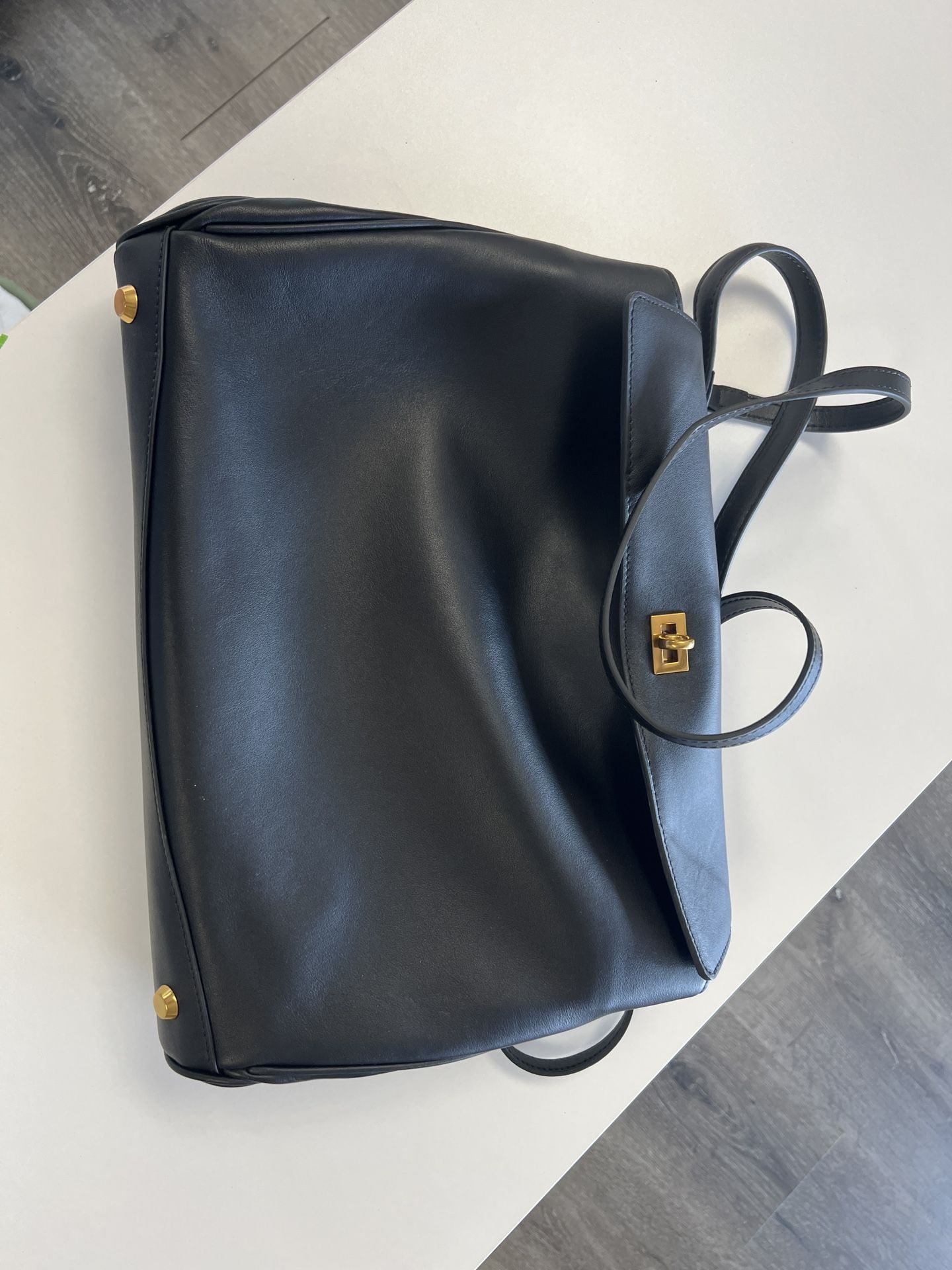 New Black Genuine Leather Tote Bag – Large with Gold Hardware