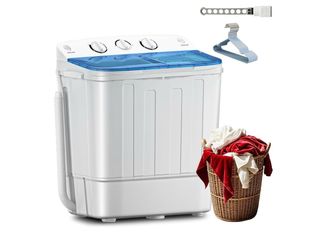 Erivess Portable Twin Tub 19lbs Washing Machine with Drying Rack, 12lbs Washer Mini Compact Laundry Machine with 7lbs Spinner, Semi-automatic Washer C
