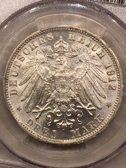 1912-F Wurttemberg MS63 3 Mark
