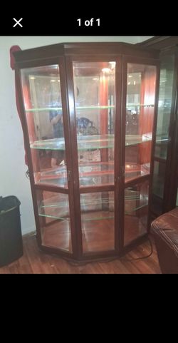 Lighted Wood and Glass Curio Display Cabinet