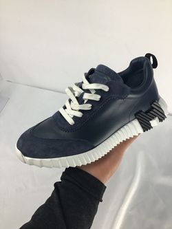 Navy Blue Leather Low-Top Sneakers