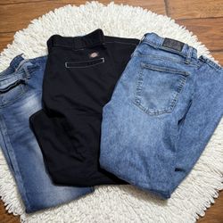 Take all men’s jeans  Size 34x32  Brands are Dickies Slim straight cut, Hudson & Barrow NYC gentlemen’s outfitters slim stretch and Original Use slim 