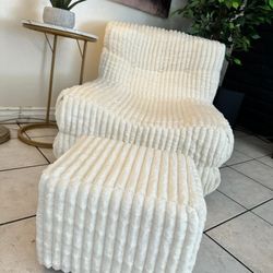 Memory Foam Bean Bag Chairs with Thickened Non-Slip Corduroy Cover,Lazy Floor Sofa, OFF WHITE