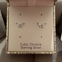 Breathtaking Beautiful Butterfly Cubic Zirconia Sterling Silver Earrings !!!