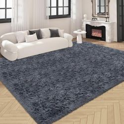 8x10 ft Large Area Rug Shaggy Rug for Bedroom Living Room Soft Grey