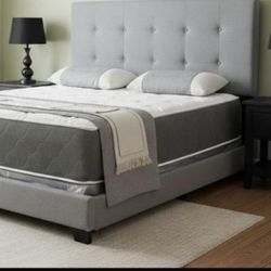 Brand New King Size Gray Linen Bed Frame With New Mattress/Fast Delivery