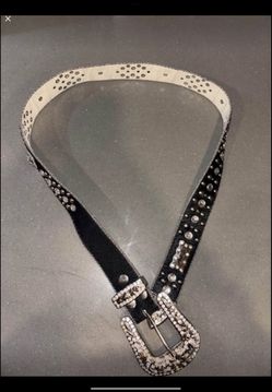 BHW black leather and rhinestone western belt