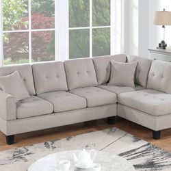 Mushroom 2pc Sectional Sofa w/ 2 Accent Pillow
