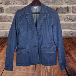 Sundance Women’s Blazer One Button Collared Denim Jacket Blue Cotton 10 EUC
