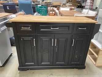 Some Damages Assembled New 54" Kitchen Island with Wood Drop Leaf Rolling Kitchen Cart