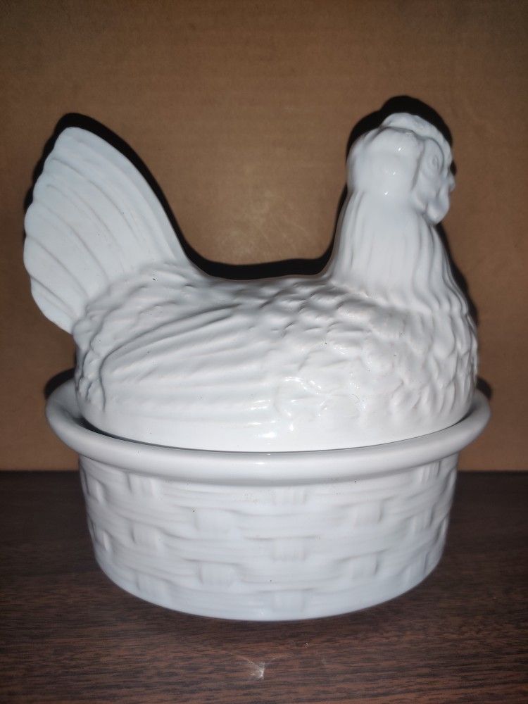 Used Ceramic Chicken Storage Container