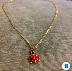 Gold Chain Necklace with Ladybug Pendant