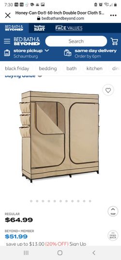 60-Inch Double Door Cloth Storage Wardrobe with Shoe Organizer in Khaki

