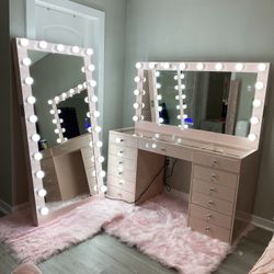 Makeup Vanity PINK Glass Top  With Mirror /Financing available / Full Body it is separately