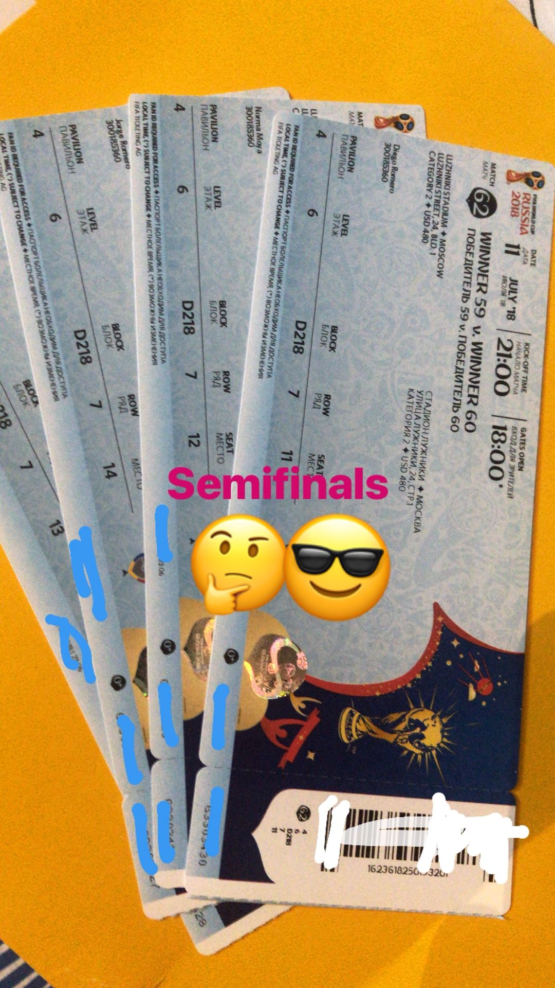 2 World Cup (semifinal ) tickets