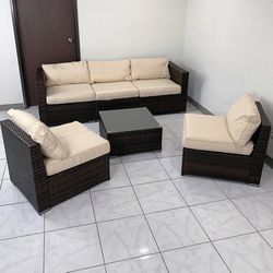 $395 (Brand New) 6pcs patio furniture set outdoor sectional set wicker rattan sofa chair set w/ cushion, glass table 