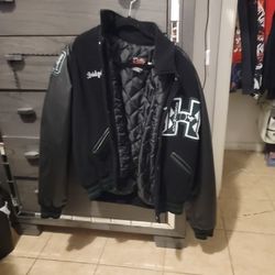 Green Bomber Jacket With Embroidered Graphics