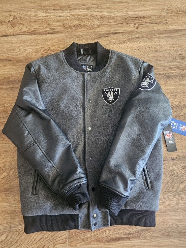 New Las Vegas Raiders Gray/Black Varsity Style Jacket Men Size Large $160 Retail