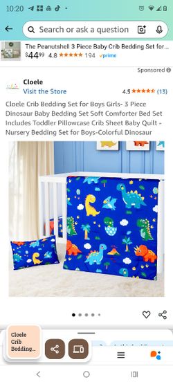 Cloele Crib Bedding Set for Boys Girls- 3 Piece Dinosaur Baby Bedding Set Soft Comforter Bed Set Includes Toddler Pillowcase Crib Sheet Baby Quilt - N