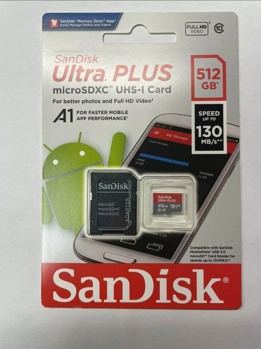 SanDisk ULTRA PLUS  microSDXC UHS-I 512 GB SPEED UP TO 130 MB/S