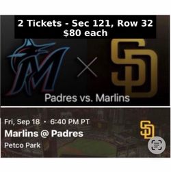 Padres VS Marlins 09/18/26 - $80/each