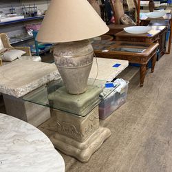 Elephant Carved Glass Table With Lamp
