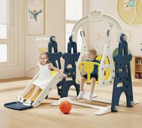 New in box Kids 3-in-1 Playset Slide Swing Basketball Hoop