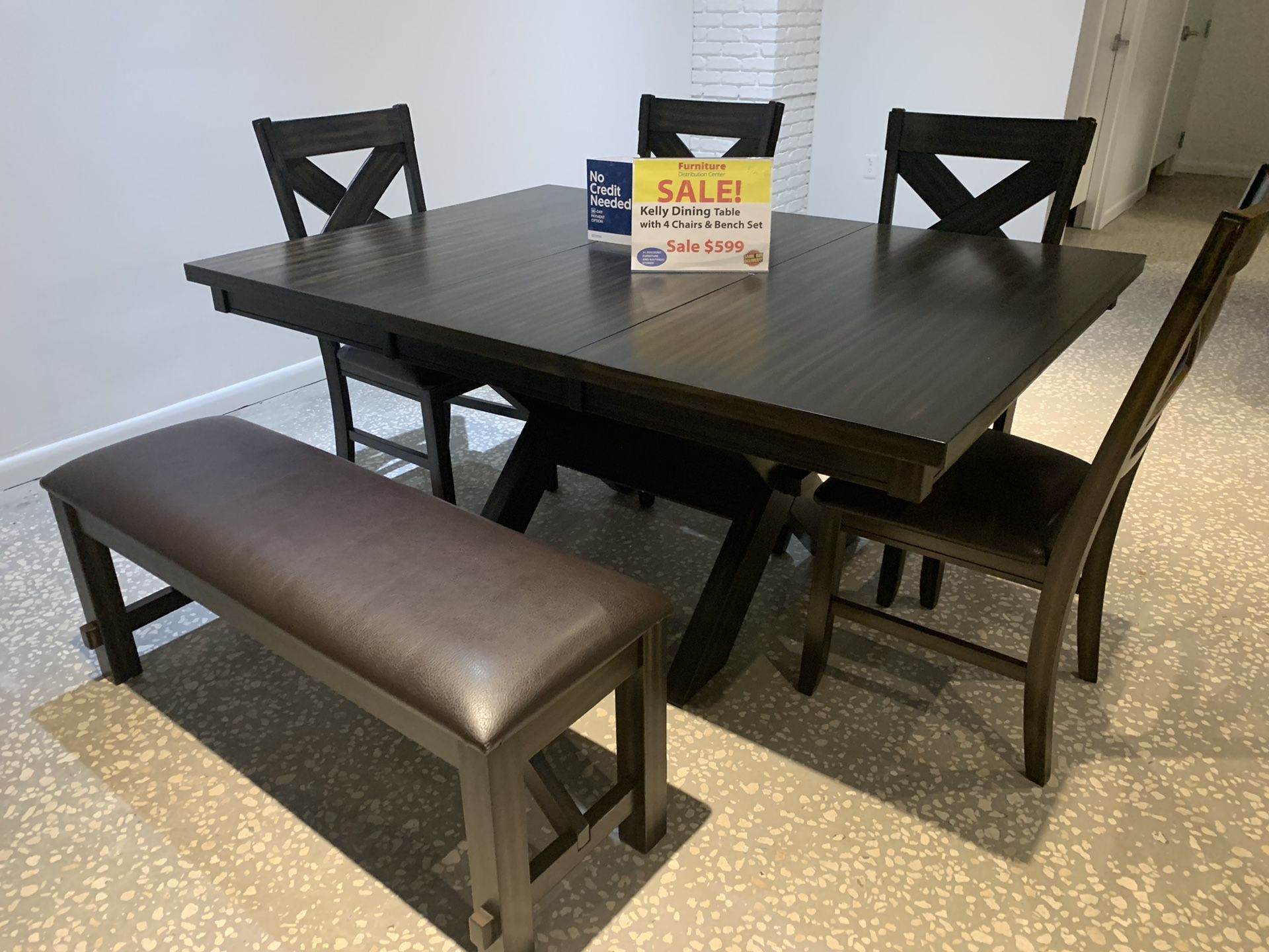 Kelly dining table with 4 chairs and bench, IN STOCK, SAME DAY DELIVERY, LOWEST PRICES IN FLORIDA ONLY $599