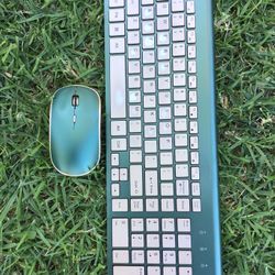 JOYACCESS Wireless Keyboard and Mouse Combo 2.4G Laptop Stand Accessories School College University Work Office Green Hand Wrist Typing Rest Cushion