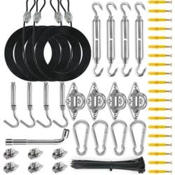 Sun Shade Sail Hardware Kit with 4pcs 10ft Length Extension Nylon Wire Rope, Triangle Rectangle Shade Canopy, 304 Stainless Steel, Garden Outdoors